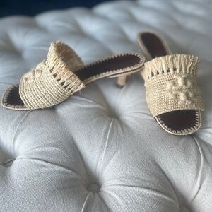 Auth. Tory Burch woven Raffia sandals slides mule sz 6.5 US excellent condition